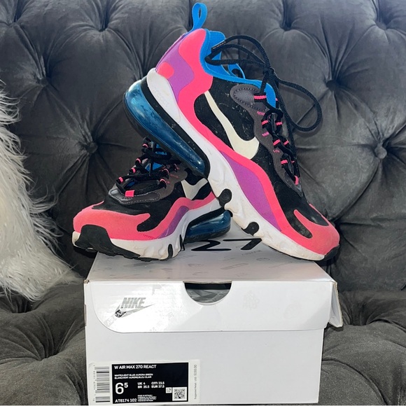 Nike Air Max 270 React Black and Pink Sneakers - Picture 1 of 8